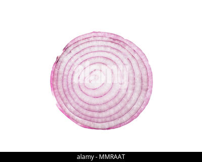 Sweet red onion cross section flatlay top view isolated on white Stock Photo