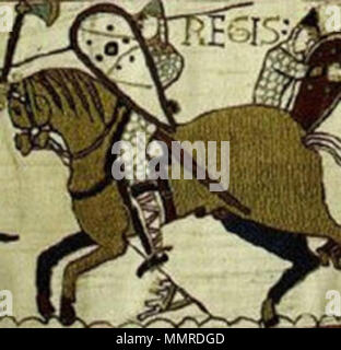 . Detail from the en:Bayeux tapestry, showing a broken en:raven banner lying on the ground. Bayeux raven banner 2 Stock Photo