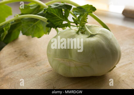 Fresh green raw kohlrabi close up Stock Photo