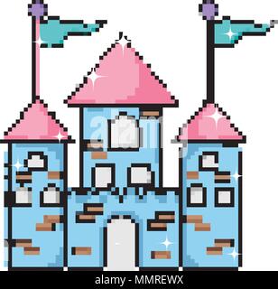 pixel medieval castle with flags and windows Stock Vector