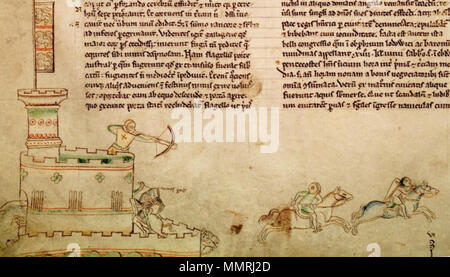 .  English: A 13th-century depiction of the Second Battle of Lincoln, which occurred at Lincoln Castle on 20 May 1217 during the First Barons' War between the forces of the future Louis VIII of France and those of King Henry III of England. Louis' forces were attacked by a relief force under the command of William Marshal, 1st Earl of Pembroke. Thomas du Perche, the Comte de la Perche, who was commanding the French troops, was killed; the illustration depicts his death. Perche had come to England to try and recover the honour of Perche which had been lost in 1204 by his mother (a niece of John Stock Photo