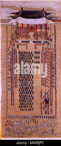 . English: Eight-day procession led by King Jeongjo. Special Civil and Military Service Examinations, 1795-02-11 한국어: 화성행행도 병풍. 낙남헌방방도  . 1795. Unknown Blue2-Haenghaeng-nagnamheonbangbang Stock Photo