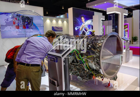 Singapore - Feb 11, 2018. People visit the aviation equipment exhibition in Changi, Singapore. Stock Photo