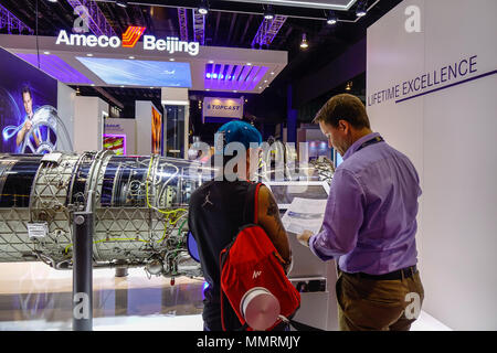 Singapore - Feb 11, 2018. People visit the aviation equipment exhibition in Changi, Singapore. Stock Photo