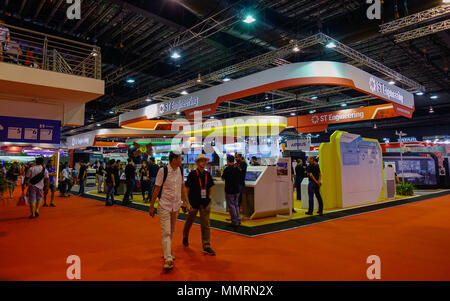 Singapore - Feb 11, 2018. People visit the aviation equipment exhibition in Changi, Singapore. Stock Photo