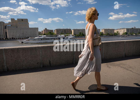 Moscow, Russia. 12th May, 2018. A ship parade marks the opening of the Moskva River navigation season on Pushkinskaya Embankment in Gorky Park in Moscow, Russia Stock Photo