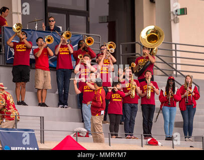 Los Angeles, CA, USA. 12th May, 2018. USC band plays during the game between the USC Trojans vs the UCLA Bruins in the semifinals of the women's NCAA water polo championships at the Uytengsu Aquatics Center in Los Angeles, California. USC defeated UCLA 10-6.(Mandatory Credit: Juan Lainez/MarinMedia/Cal Sport Media) Credit: csm/Alamy Live News Stock Photo