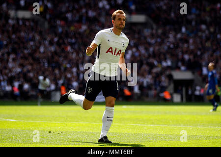 London, UK. 13th May, 2018. London, UK. 13th May, 2018. Harry Kane of Tottenham Hotspur celebrates scoring his team's first goal. Premier League match, Tottenham Hotspur v Leicester City Wembley Stadium in London on Sunday 13th May 2018.  this image may only be used for Editorial purposes. Editorial use only, license required for commercial use. No use in betting, games or a single club/league/player publications . pic by Steffan Bowen/Andrew Orchard sports photography/Alamy Live news Credit: Andrew Orchard sports photography/Alamy Live News Stock Photo