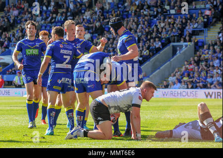 13th May 2018 , Halliwell Jones Stadium , Warrington, England; Ladbrokes Challenge Cup rugby, Toronto Wolfpack v Warrington Wolves; Ben Westwood of Warrington Wolves celebrates his try Credit: News Images /Alamy Live News Stock Photo