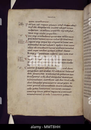 . Latin Gospels with beast-headed evangelist portraits made at Landévennec, Brittany, late 9th or early 10th century, supplemented in the 11th century with conventional portraits in the style of Northern France or Flanders; given by bishop Leofric, d. 1072, to Exeter Cathedral, where lists of lands, relics, etc., in Old English were incorporated at the start.; 175v  Latin Gospels. 900. Bodleian Libraries, Latin Gospels 175v Stock Photo