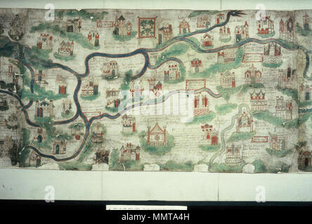 . William Wey's land map, Mappa mea de Terra Sancta. Scale c.2 miles to 1 inch  [Map of Palestine by William Wey: central sheet, Lida (Lod) to Caiphas (Haifa); the River Jordan running from the Sea of Galilee along the top.]. between circa 1458 and circa 1463. Bodleian Libraries, Map of Palestine by William Wey- central sheet, Lida (Lod) to Caiphas (Haifa) the River Jordan running from the Sea of G Stock Photo