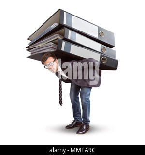 Man carrying a giant stack of folders Stock Photo
