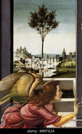 .  BOTTICELLI, Sandro Cestello Annunciation Tempera on panel, 150 x 156 cm Galleria degli Uffizi, Florence  English: Cestello Annunciation (detail) . between 1489 and 1490. Botticelli, annunciazione di cestello 03 Stock Photo