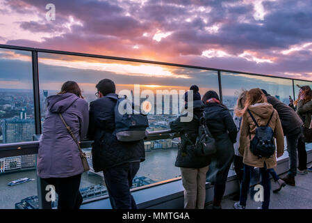 The Sky Garden during sunset at the top of the 20 Fenchurch Street skyscraper (the Walkie-Talkie building), London, England, UK. Stock Photo