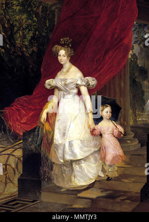 . Portrait of Grand Duchess Elena Pavlovna with her daughter  . 1830. Elena Pavlovna of Russia with daughter Maria by Brullov (1830, Russian museum) Stock Photo