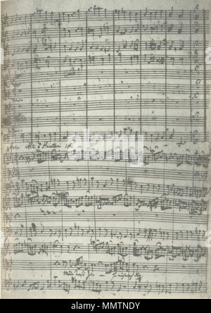 . English: A page from the manuscript of the cantata 'Jesus nahm zu sich die Zwölfe', BWV 22, by Johann Sebastian Bach. The end of the 1st part + beginning of the 2nd (Aria for alto, oboe and cello/continuo). Original preserved in Staatsbibliothek zu Berlin, Preussischer Kulturbesitz, Mus. ms. Bach P 119. Original size 36x23 cm.  . 1723. J. S. Bach BWV 22 manuscript Stock Photo