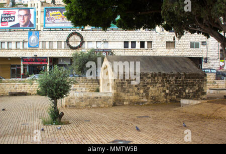 A small stone shelter built over the original ancient water source for the historic village of Nazareth in Israel Stock Photo