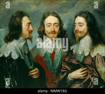.  English: Anthony van Dyck, Charles I's court painter, created this portrait of Charles I, King of England, from Three Angles, commonly known as the 'Triple Portrait. The oil painting was made on canvas around 1636, and is an example of how Van Dyck tended to mask Charles I's small stature, portraying him in a more dignified manner. It was sent to Rome, where sculptor Gian Lorenzo Bernini, commissioned by Pope Urban VII, used it to made a marble bust of Charles. The bust may have originally been place in the hall of the Queen's House, and was later lost in the Whitehall Palace fire of 1698.  Stock Photo