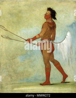 . Tul-lock-chísh-ko, Drinks the Juice of the Stone, in Ball-player's Dress  . 1834. Choctaw Stickball Player, Painted by George Catlin, 1834 Stock Photo