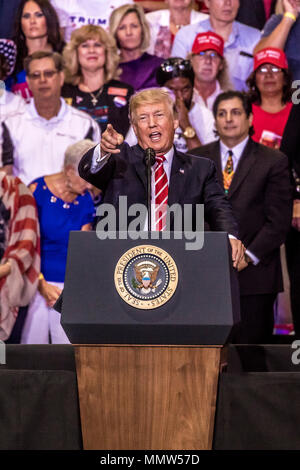 AUGUST 22, 2017, PHOENIX, AZ   U.S. President Donald J. Trump speaks to crowd of supporters at the Phoenix Convention Center during a 2020 Trump rally Stock Photo