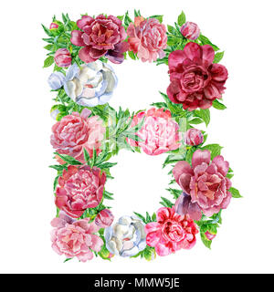 Letter B of watercolor flowers Stock Photo