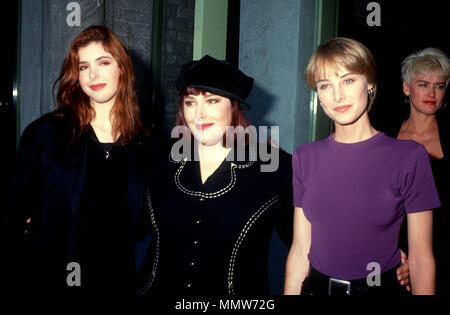 LOS ANGELES, CA - JULY 09: (L-R) Singers Wendy Wilson, Carnie Wilson and Chynna Phillips of Wilson Phillips attend press conference on July 9, 1990 in Los Angeles, California. Photo by Barry King/Alamy Stock Photo Stock Photo