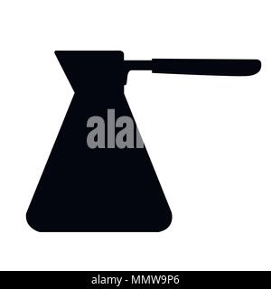 Black silhouette. Stainless steel cezve icon. Simple Coffee cezve sign symbol in flat style. Coffee pot, ibrik. Vector illustration isolated on white  Stock Vector