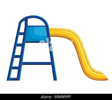 Childrens slide blue and yellow. Playground theme elements. Holiday childhood entertainment. Vector illustration isolated on white background. Stock Vector
