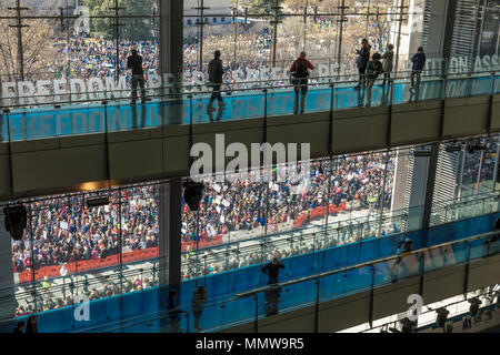 MARCH 24, 2018: Washington, D.C. Hundreds of thousands gather on Pennsylvania Avenue, NW in 'March for Our Lives' Rally and Protest, Washington D.C. through NEWSEUM Museum window Stock Photo