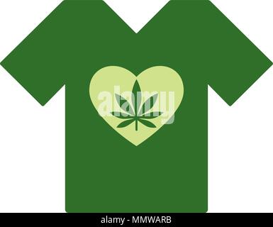 T-shirt with Heart symbol and cannabis leaf inside. Marijuana Heart. T-shirt template. Isolated vector illustration Stock Vector