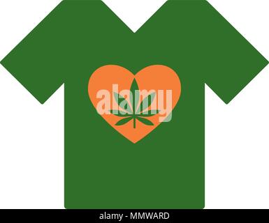 T-shirt with Heart symbol and cannabis leaf inside. Marijuana Heart. Tee shirt template. Isolated vector illustration Stock Vector