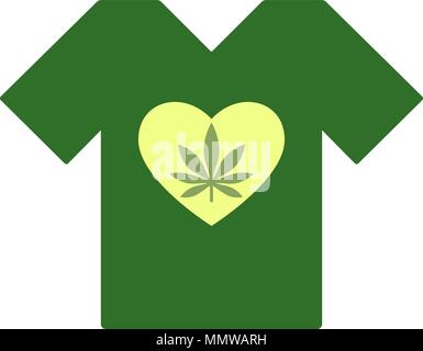 T-shirt with Heart symbol and cannabis leaf inside. Marijuana Heart. Tee shirt template. Isolated vector illustration Stock Vector