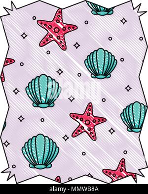 abstract frame with seashell and sea stars pattern over white background, vector illustration Stock Vector