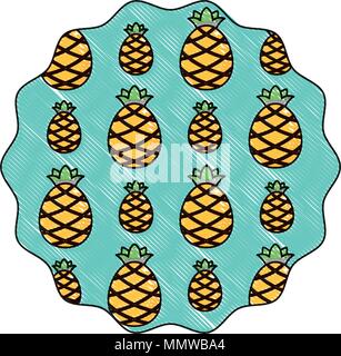 circular frame with pineapples pattern over white background, vector illustration Stock Vector