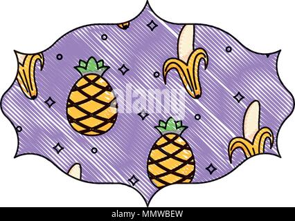 arabic frame with pineapples and bananas pattern over white background, vector illustration Stock Vector