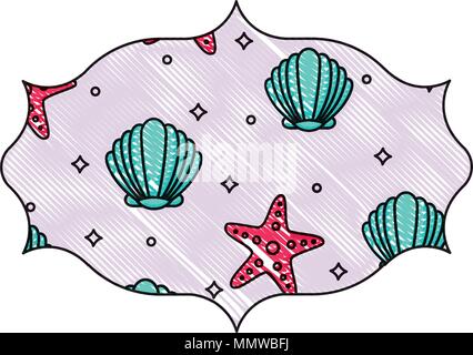 arabic frame with seashell and sea stars pattern over white background, vector illustration Stock Vector