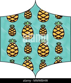 decorative frame with pineapples pattern over white background, vector illustration Stock Vector