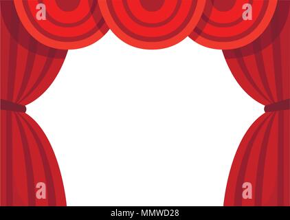 Open red curtains. Classic theater stage. Flat vector illustration isolated on white background. Stock Vector