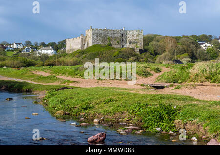 Sand Dunes and Castle at Manorbier, Pembrokeshire Coast, South Wales Stock Photo