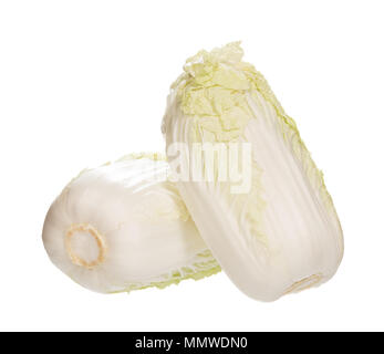 Two contrast Beijing cabbages on white background. Stock Photo