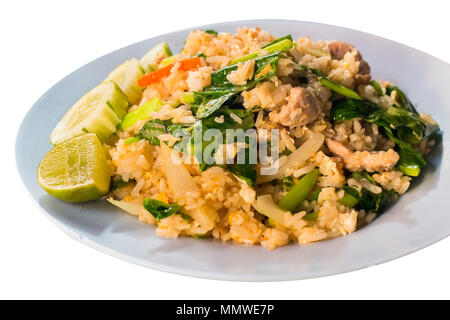 Thai food style , fried rice with pork on white background.Closed up Stock Photo