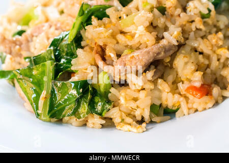 Thai food style , fried rice with pork on white background.Closed up Stock Photo