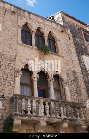 Ornate frontage of old building in Trogir, Dalmatia, Croatia. Stock Photo