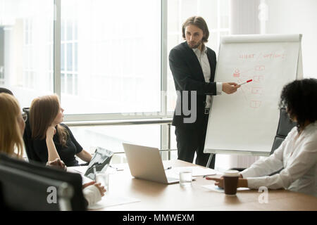 Company executive or business coach presenting new client manage Stock Photo