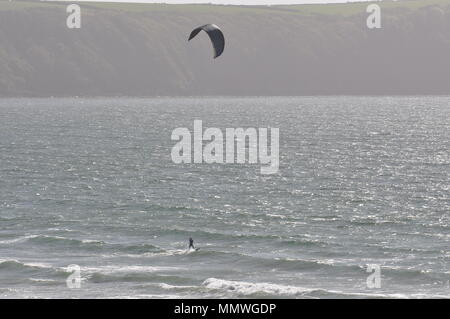 Kite surfer at Broad Haven Pembrokeshire Wales UK Stock Photo
