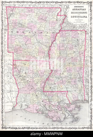 County Map Of Louisiana, Mississippi, And Arkansas. / Mitchell, Samuel  Augustus / 1860