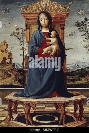 The Virgin and Child enthroned. circa 1495. Lorenzo Costa - Virgin and Child Enthroned - WGA5439 Stock Photo