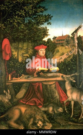 Lucas Cranach d.Ä. - Kardinal Albrecht von Brandenburg als Hl. Hieronymus, 1527 (Gemäldegalerie, Bln.) Stock Photo