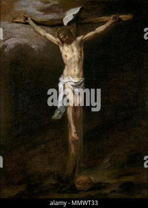 .  Español: El lienzo representa a Cristo crucificado en el Monte Calvario, y es uno de los dos Crucificados de Bartolomé Esteban Murillo que se conservan en el Museo del Prado.  Christ crucified. circa 1677. Cristo crucificado (Murillo) Stock Photo