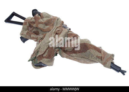 camouflaged kalashnikov AK with sniper scope isolated on a white background Stock Photo